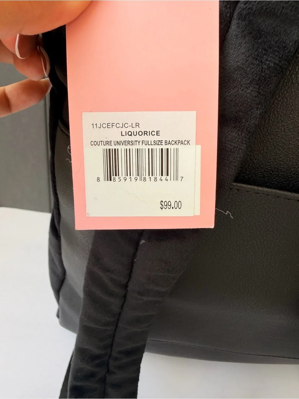 Juicy Couture Black Logo Velvet Backpack with Gold Hardware and Pink Charm